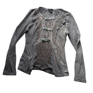 Radzoli size large Gray Knit Top Lace Accents y2k unique bow knit